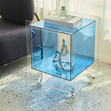 Modern Clear Square Acrylic Rolling End Table with Shelf Image - 8