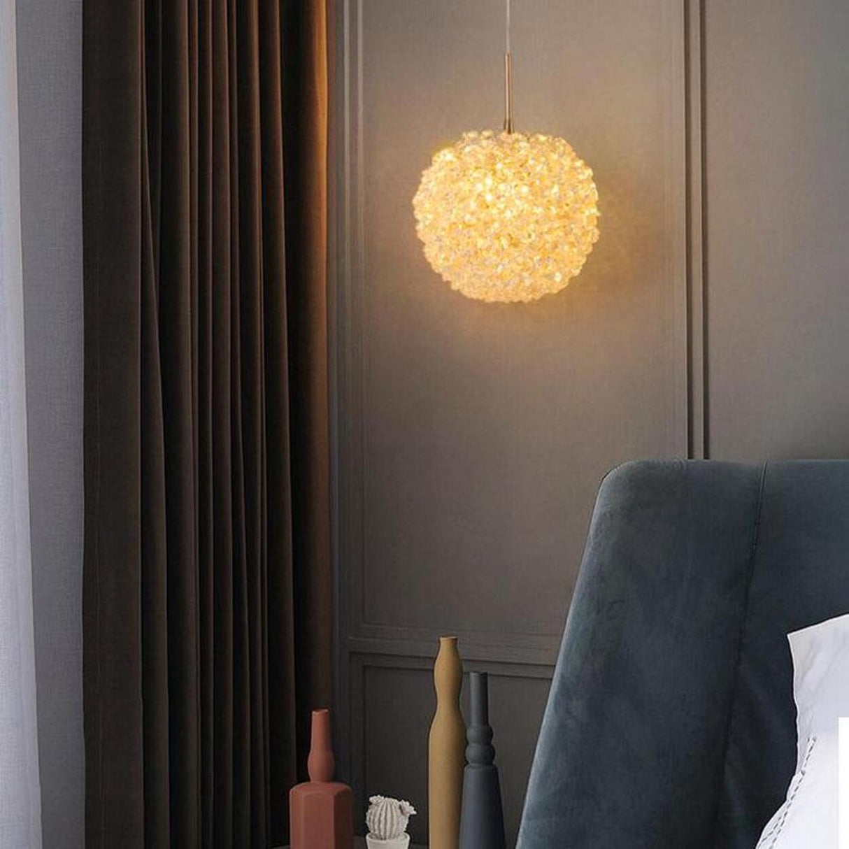 Modern Clear Textured Crystal Ball Bedroom Pendant Light Image - 1