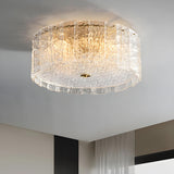 Modern Clear Textured Glass Cylinder Flush Mount Light Image - 1