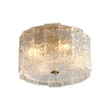 Modern Clear Textured Glass Cylinder Flush Mount Light Image - 10