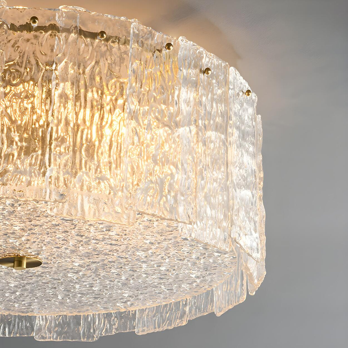 Modern Clear Textured Glass Cylinder Flush Mount Light Image - 11