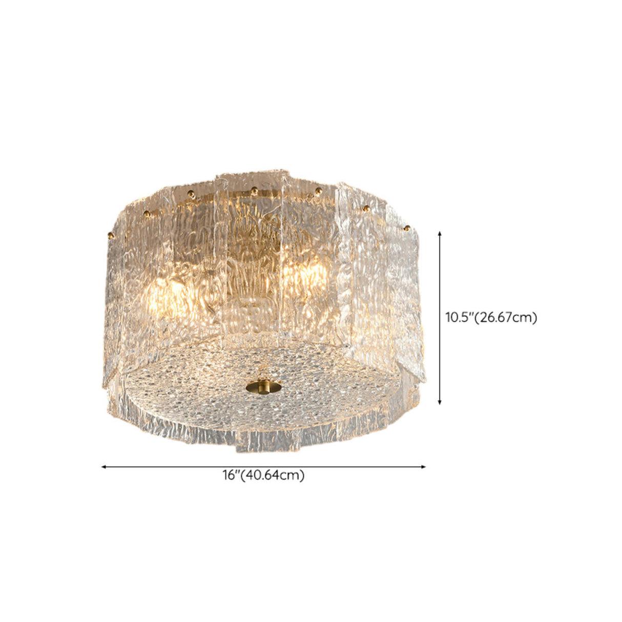 Modern Clear Textured Glass Cylinder Flush Mount Light 