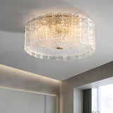 Modern Clear Textured Glass Cylinder Flush Mount Light Image - 2