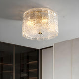 Modern Clear Textured Glass Cylinder Flush Mount Light Image - 3