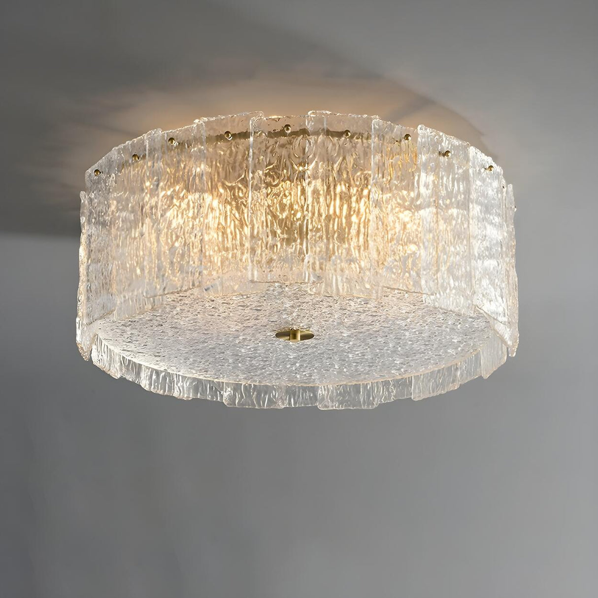 Modern Clear Textured Glass Cylinder Flush Mount Light Image - 7