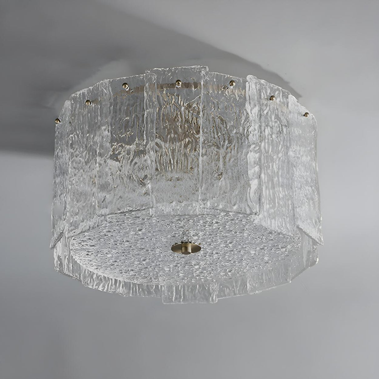 Modern Clear Textured Glass Cylinder Flush Mount Light Image - 8