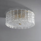 Modern Clear Textured Glass Cylinder Flush Mount Light Image - 9