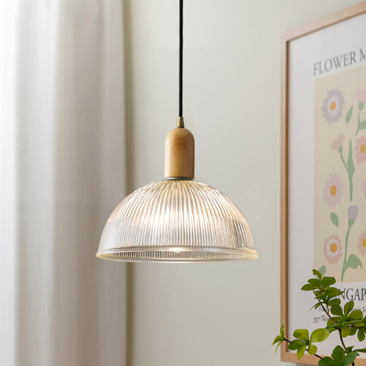 Modern Clear Textured Glass Dome Pendant Light Image - 1