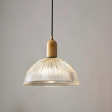 Modern Clear Textured Glass Dome Pendant Light Image - 9