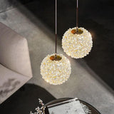 Modern Clear Textured Glass String Globe Pendant Light Image - 4