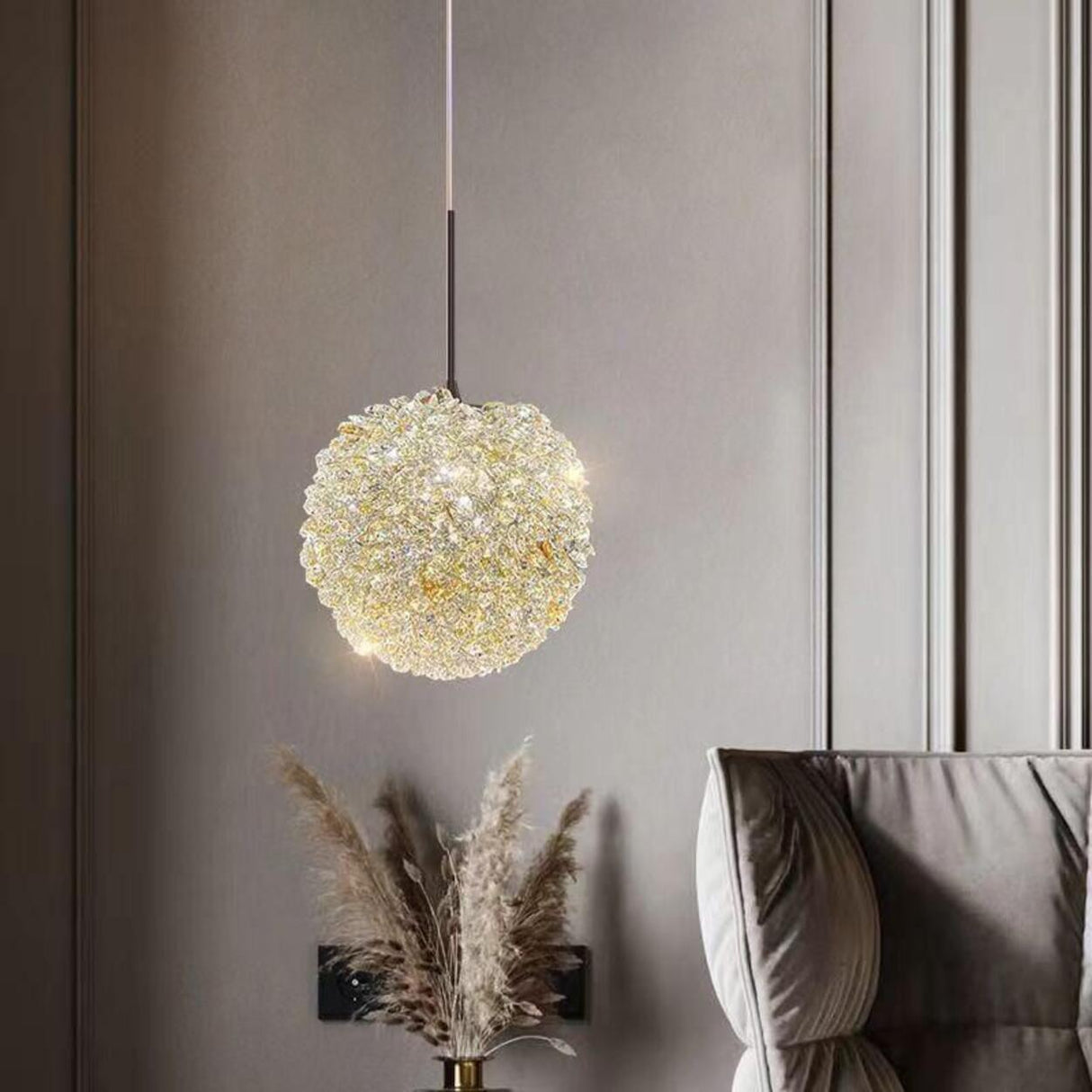 Modern Clear Textured Glass String Globe Pendant Light Image - 7