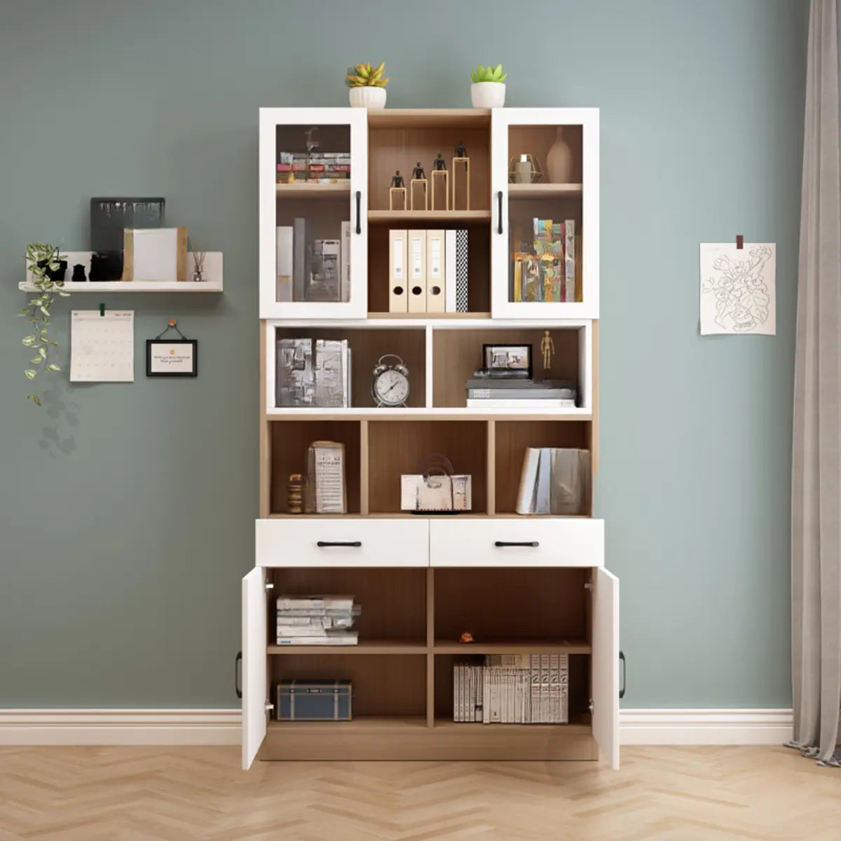 Modern Closed Engineered Wood Cabinet Storage Bookcase Image - 4