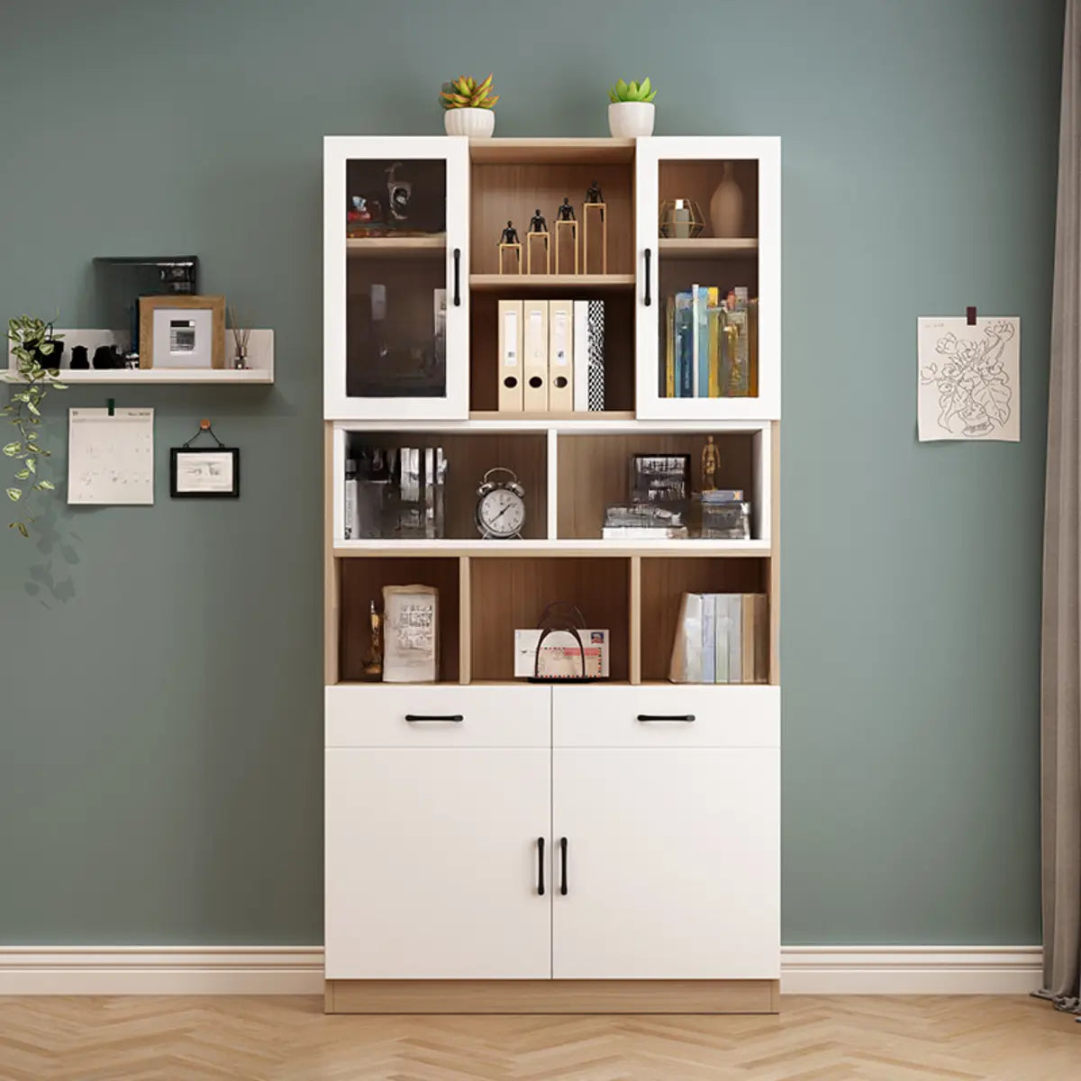 Modern Closed Engineered Wood Cabinet Storage Bookcase Image - 5