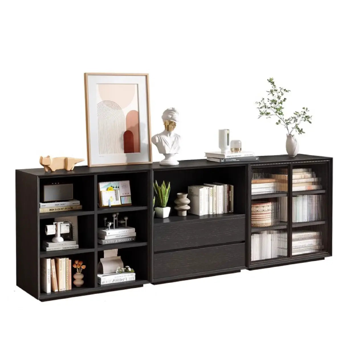 Modern Closed Vertical Rectangle Black Wooden Bookcase Image - 10