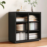 Modern Closed Vertical Rectangle Black Wooden Bookcase Image - 13