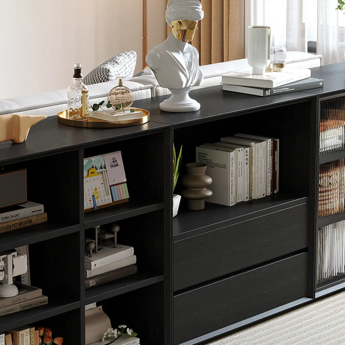 Modern Closed Vertical Rectangle Black Wooden Bookcase Image - 19