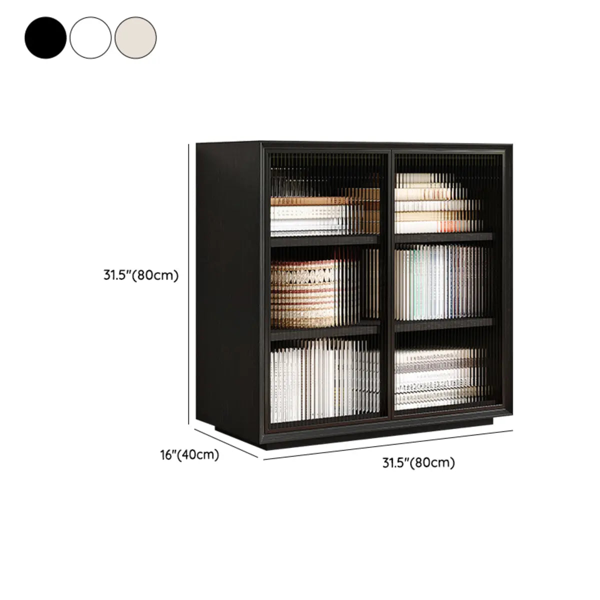 Modern Closed Vertical Rectangle Black Wooden Bookcase 