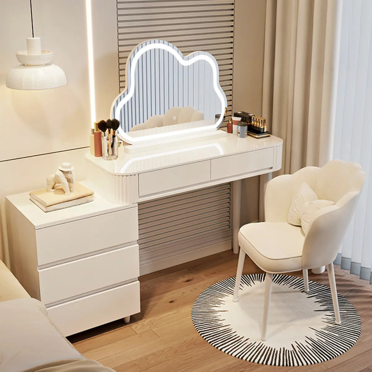 Modern Cloud MIrror LED Lights White Makeup Vanity Set Image - 1