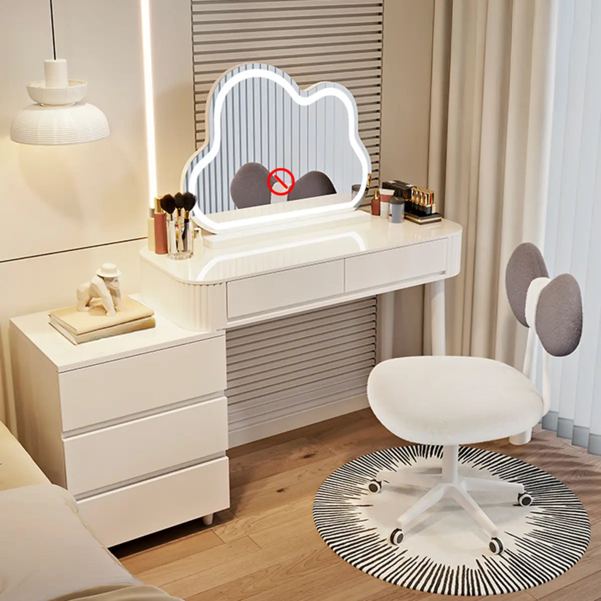 Modern Cloud MIrror LED Lights White Makeup Vanity Set Image - 2