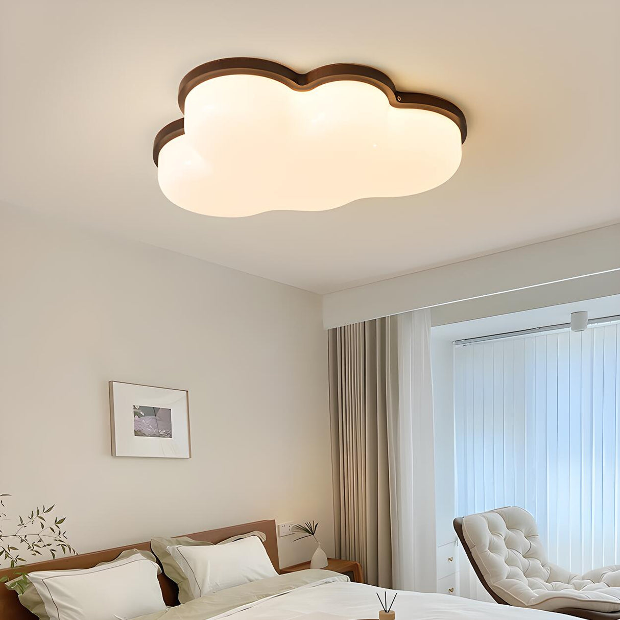 Modern Cloud-Shaped Wood Resin Flush Mount Ceiling Lamp Image - 4