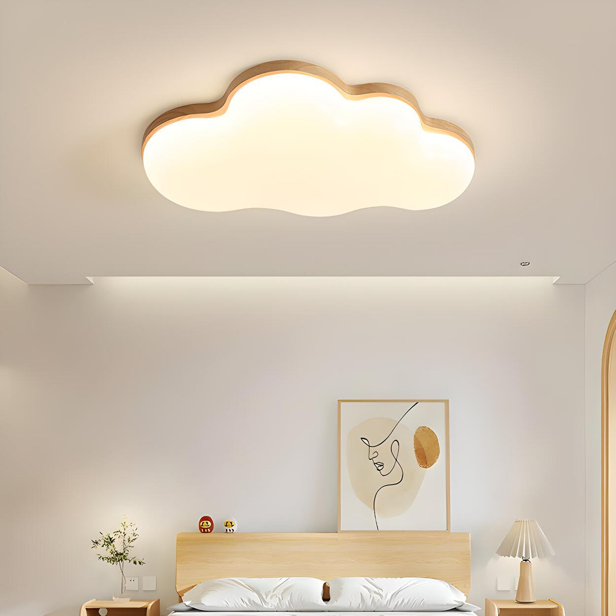 Modern Cloud-Shaped Wood Resin Flush Mount Ceiling Lamp Image - 6