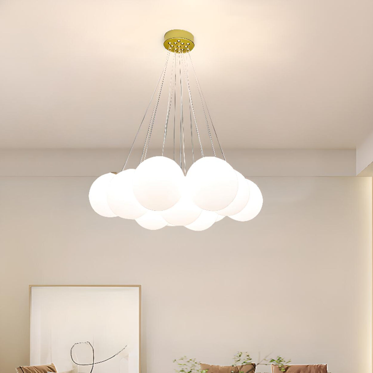 Modern Cluster White Globe Glass Chandelier Image - 10