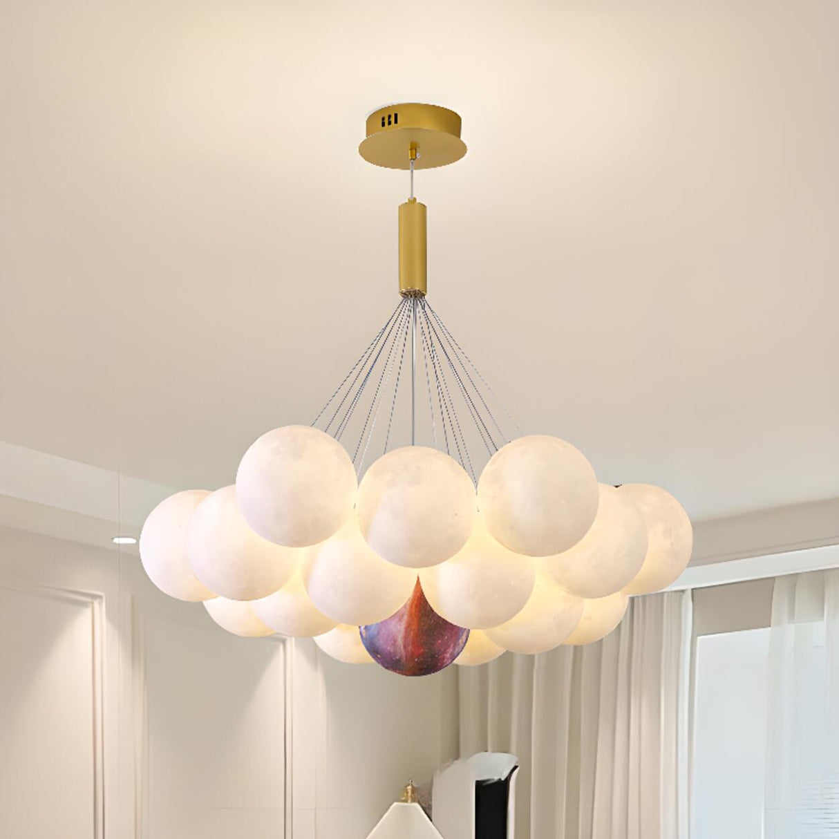 Modern Cluster White Globe Glass Chandelier Image - 20