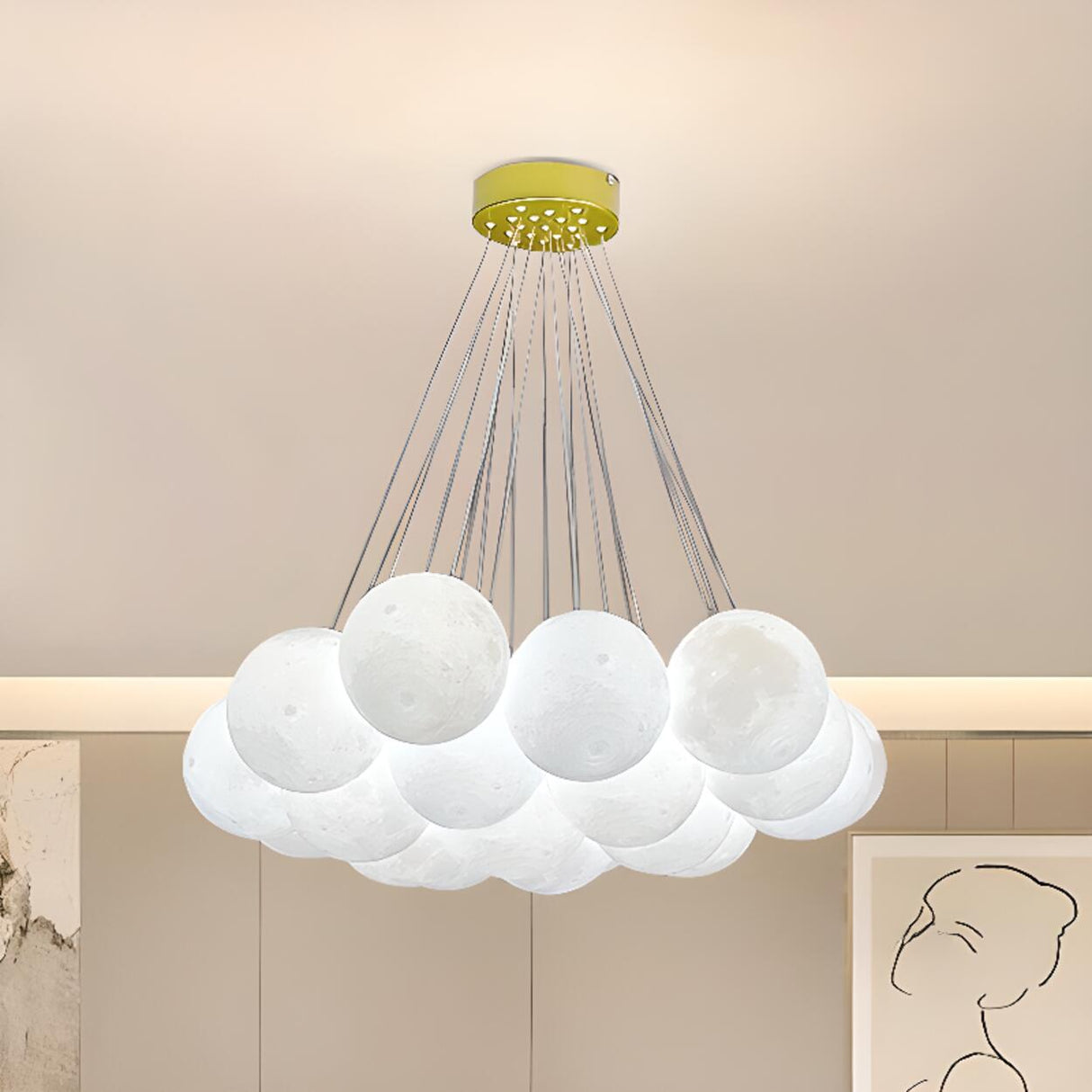 Modern Cluster White Globe Glass Chandelier Image - 23