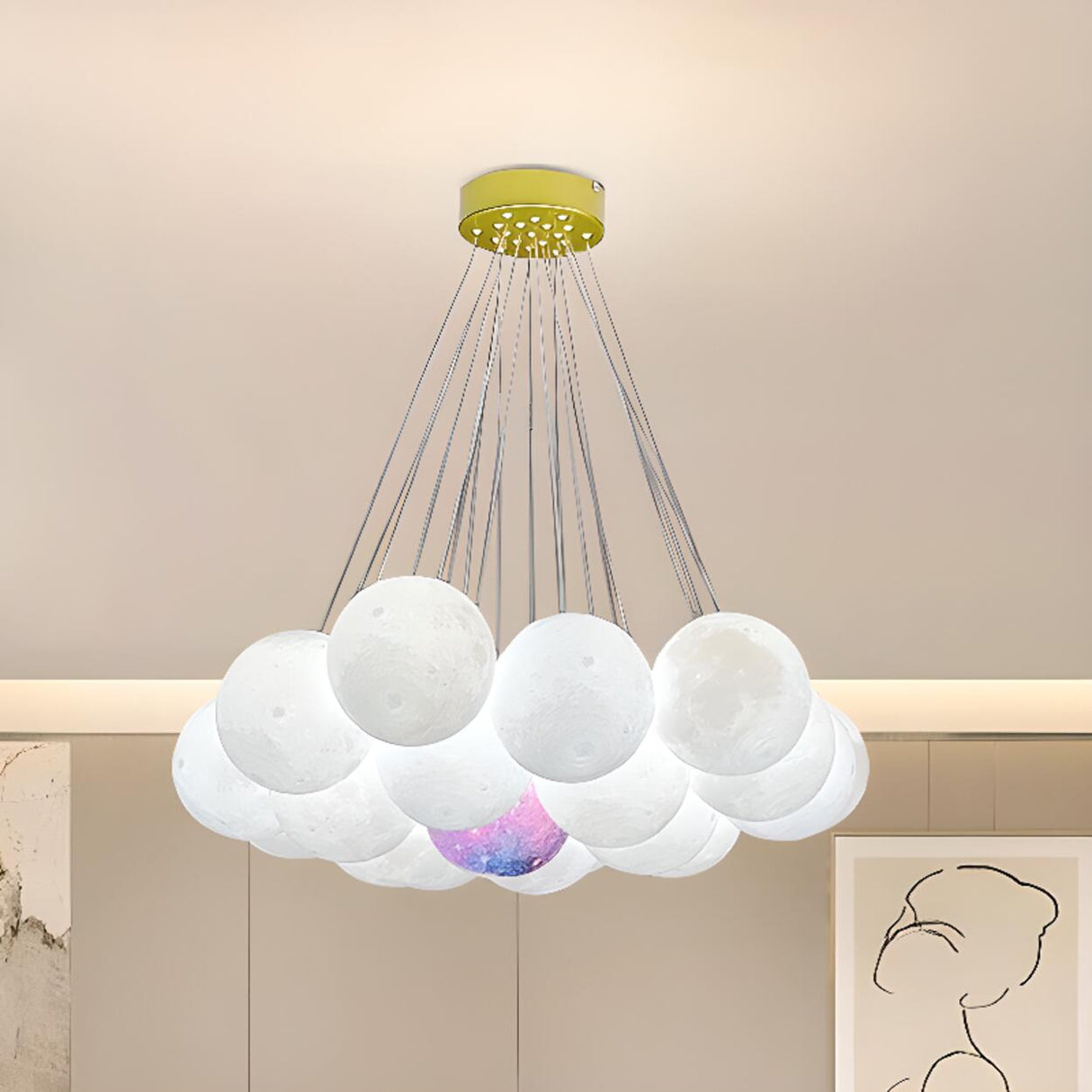 Modern Cluster White Globe Glass Chandelier Image - 26