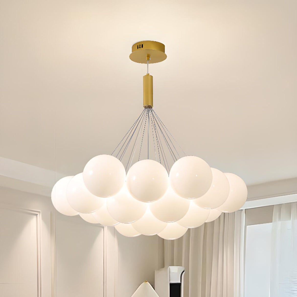 Modern Cluster White Globe Glass Chandelier Image - 6