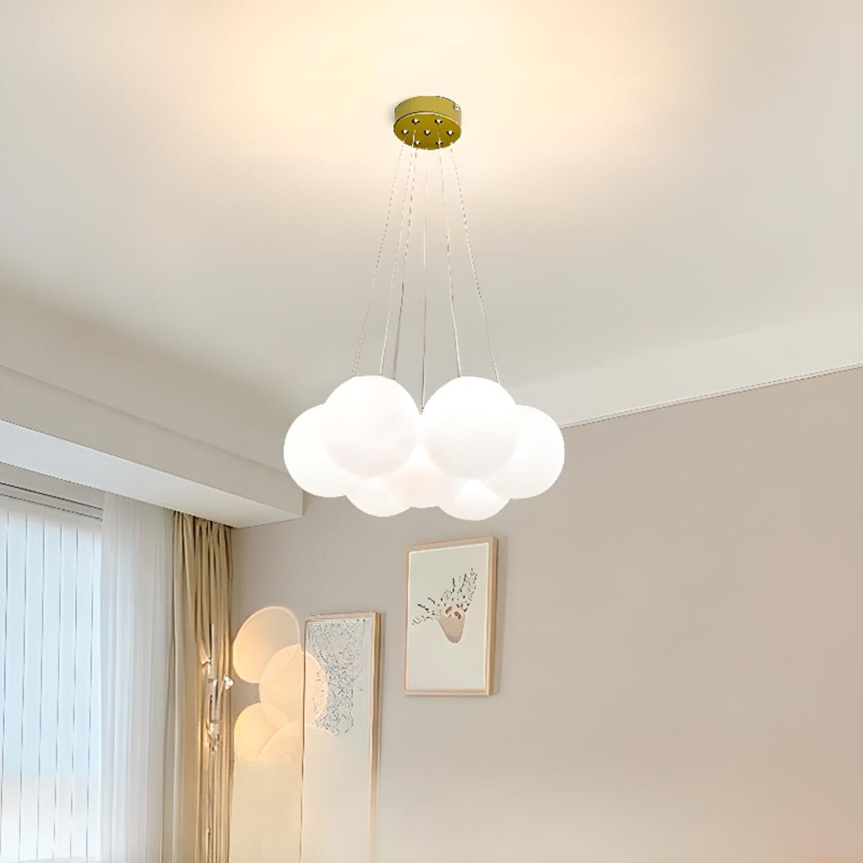 Modern Cluster White Globe Glass Chandelier Image - 8