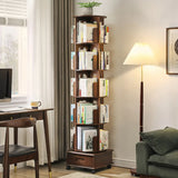 Modern Cocoa Wood Revolver Vertical Sliding Bookcase Image - 1