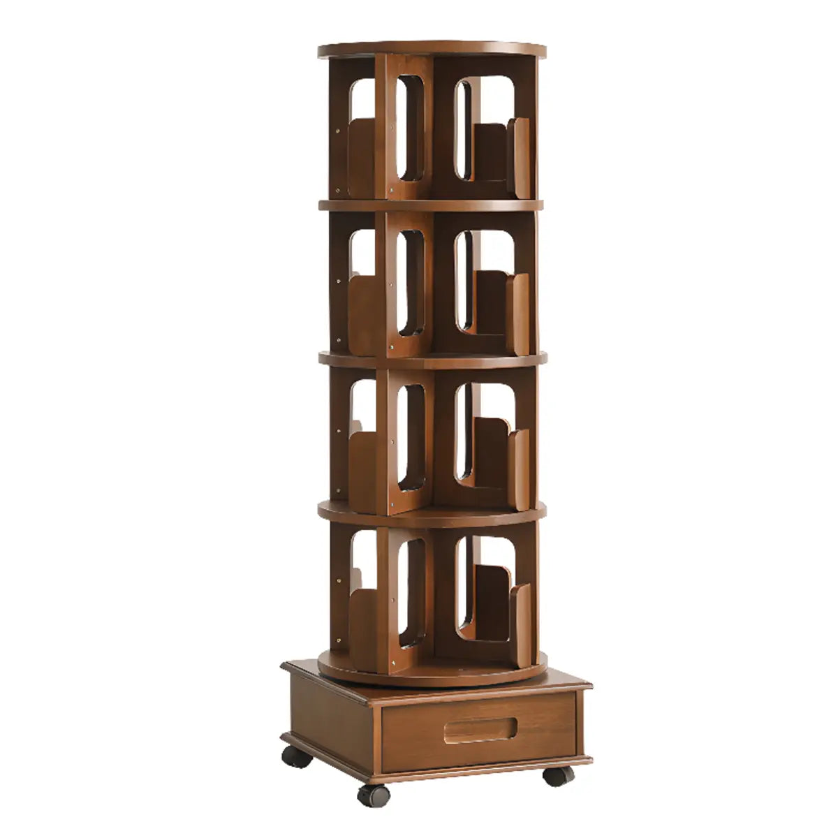 Modern Cocoa Wood Revolver Vertical Sliding Bookcase Image - 11