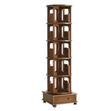 Modern Cocoa Wood Revolver Vertical Sliding Bookcase Image - 12