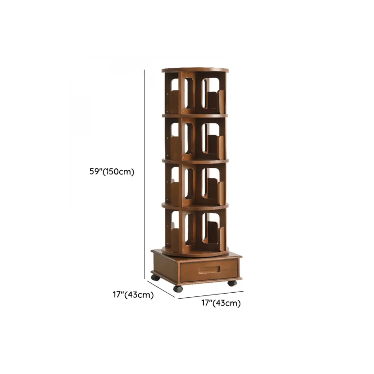 Modern Cocoa Wood Revolver Vertical Sliding Bookcase 