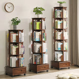 Modern Cocoa Wood Revolver Vertical Sliding Bookcase Image - 2