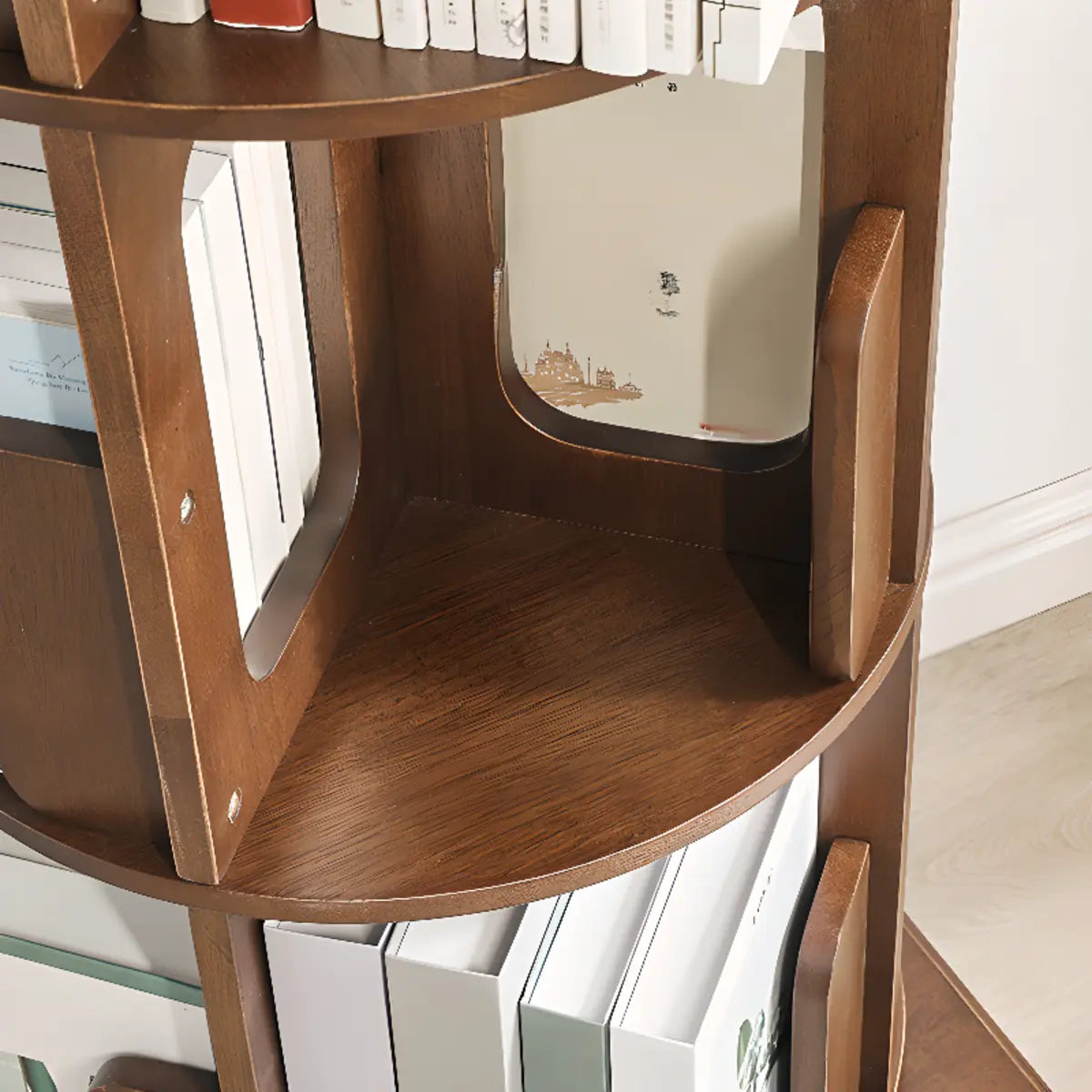 Modern Cocoa Wood Revolver Vertical Sliding Bookcase Image - 7