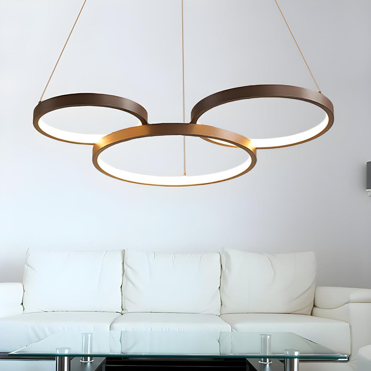 Modern Coffee Circular Acrylic Led Hanging Chandelier Image - 12