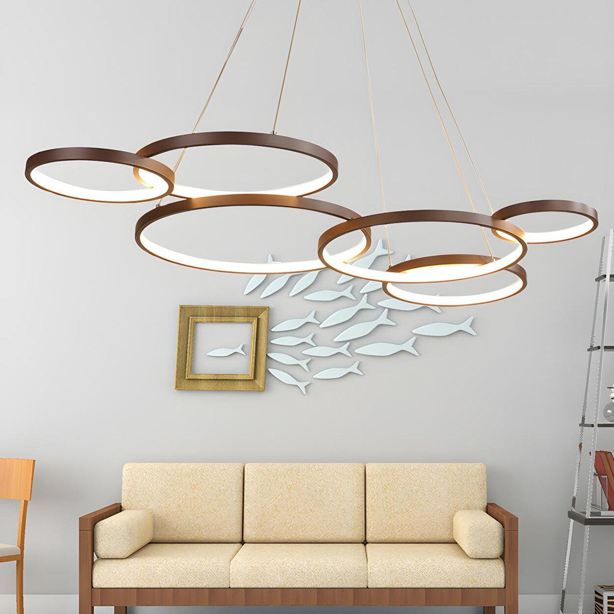 Modern Coffee Circular Acrylic Led Hanging Chandelier Image - 2