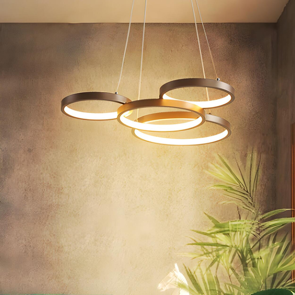 Modern Coffee Circular Acrylic Led Hanging Chandelier Image - 8