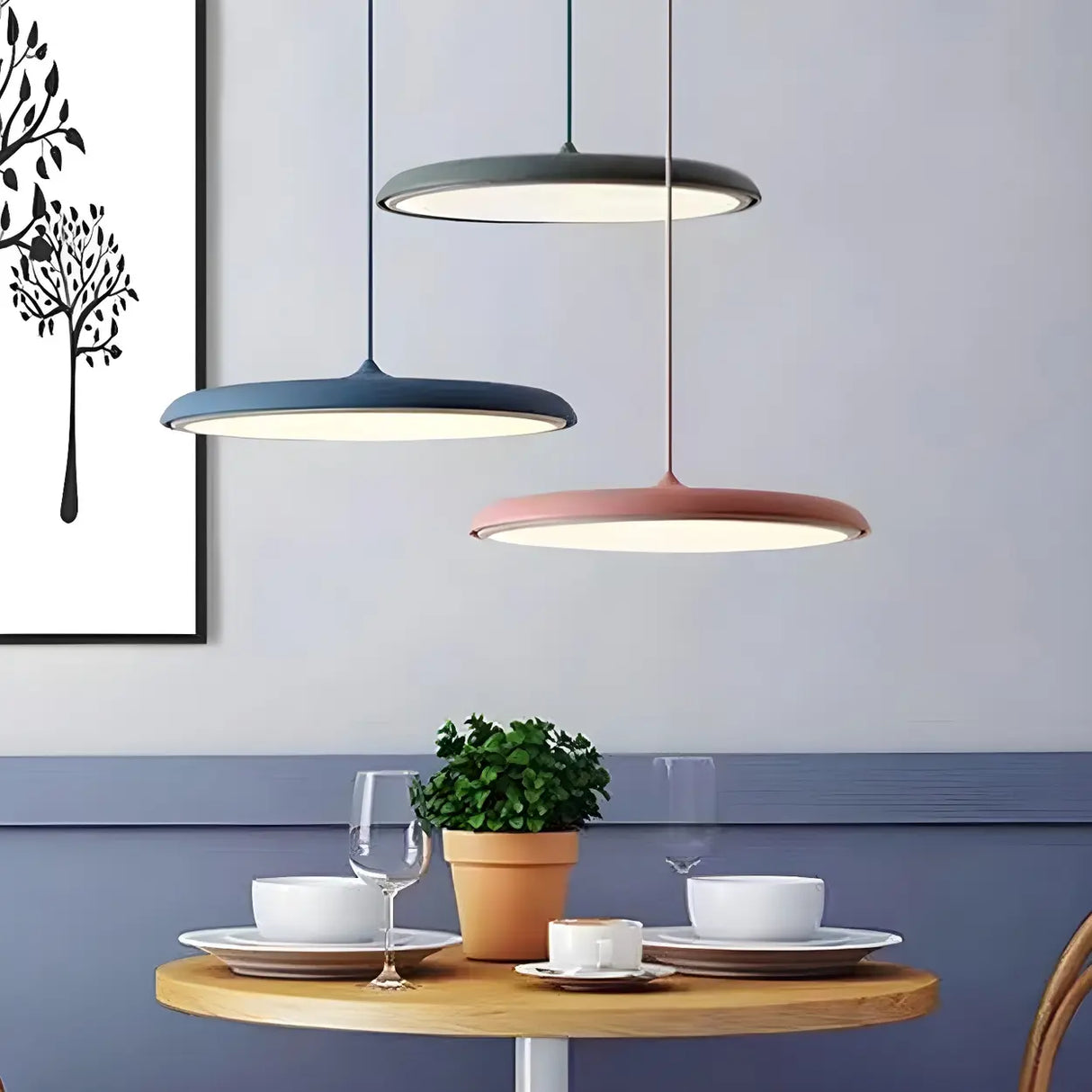 Modern Colorful Acrylic Round Dining Room Pendant Light Image - 4