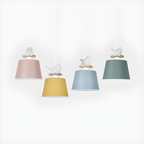 Modern Colorful Aluminum Bucket Bird Kid Room Pendant Light Image - 1