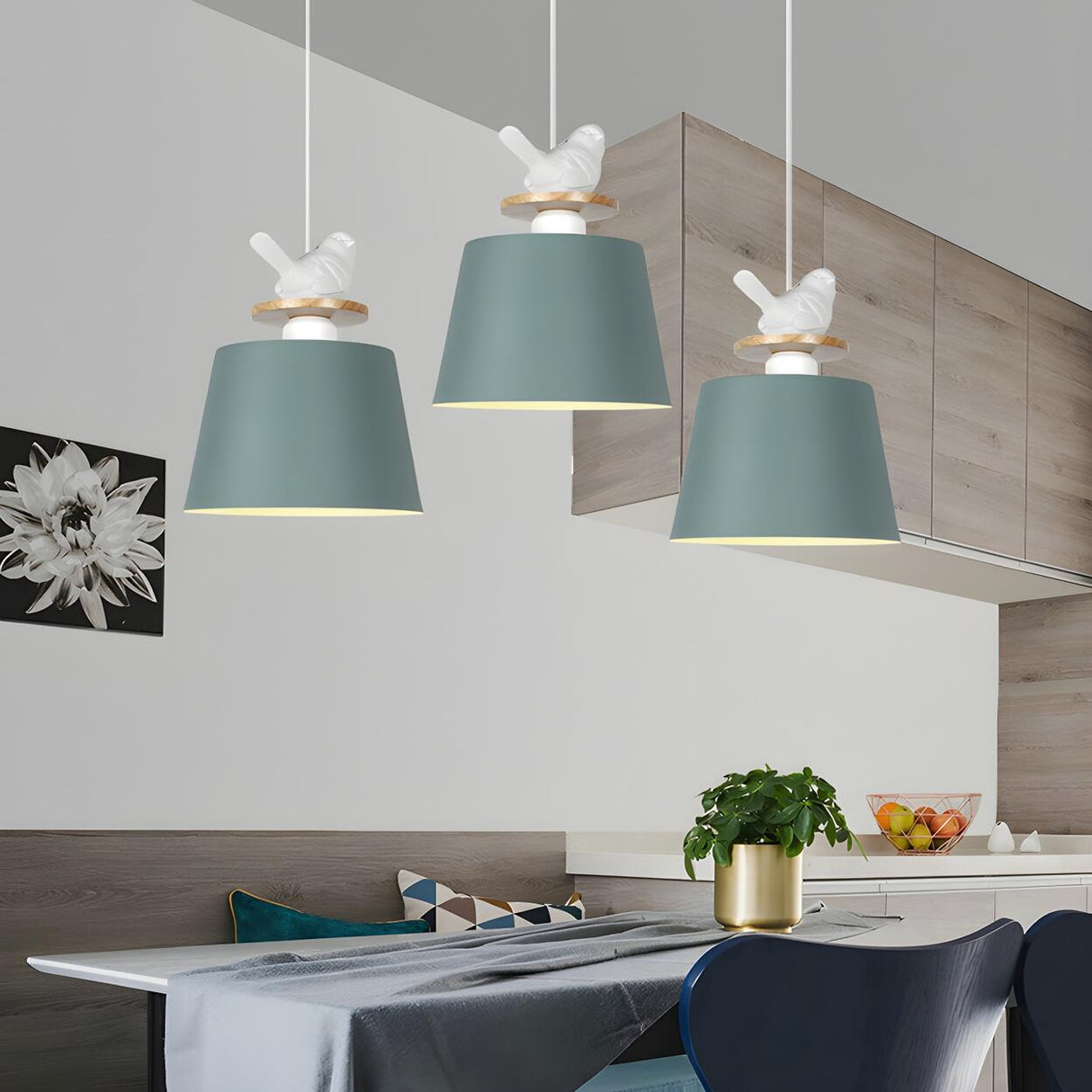 Modern Colorful Aluminum Bucket Bird Kid Room Pendant Light Image - 7