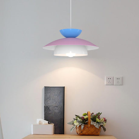 Modern Colorful Cascading Iron Layered Disc Pendant Light Image - 2