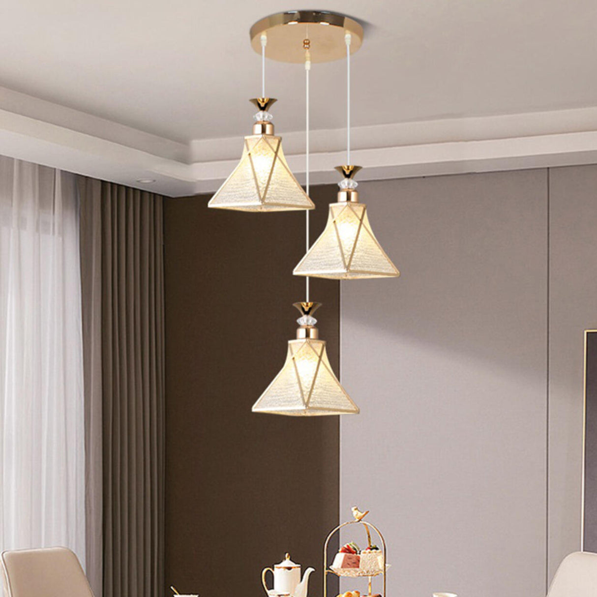 Modern Colorful Cone Round Dining Room Pendant Light Image - 2