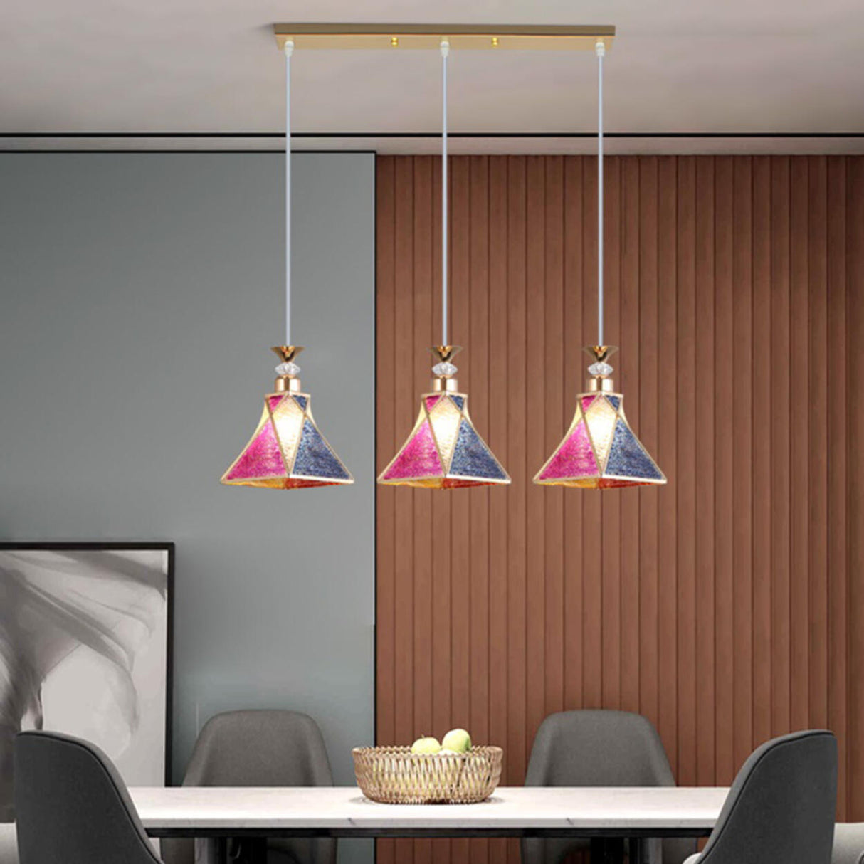 Modern Colorful Cone Round Dining Room Pendant Light Image - 6