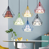 Modern Colorful Diamond Metal Cage Pendant Light Image - 1