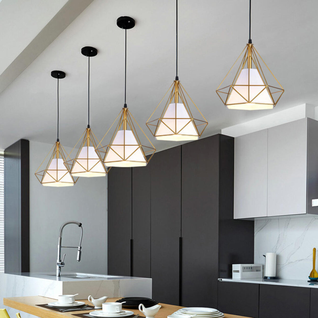 Modern Colorful Diamond Metal Cage Pendant Light Image - 3