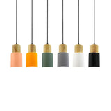 Modern Colorful Metal Wooden Cylinder Pendant LIght Image - 1