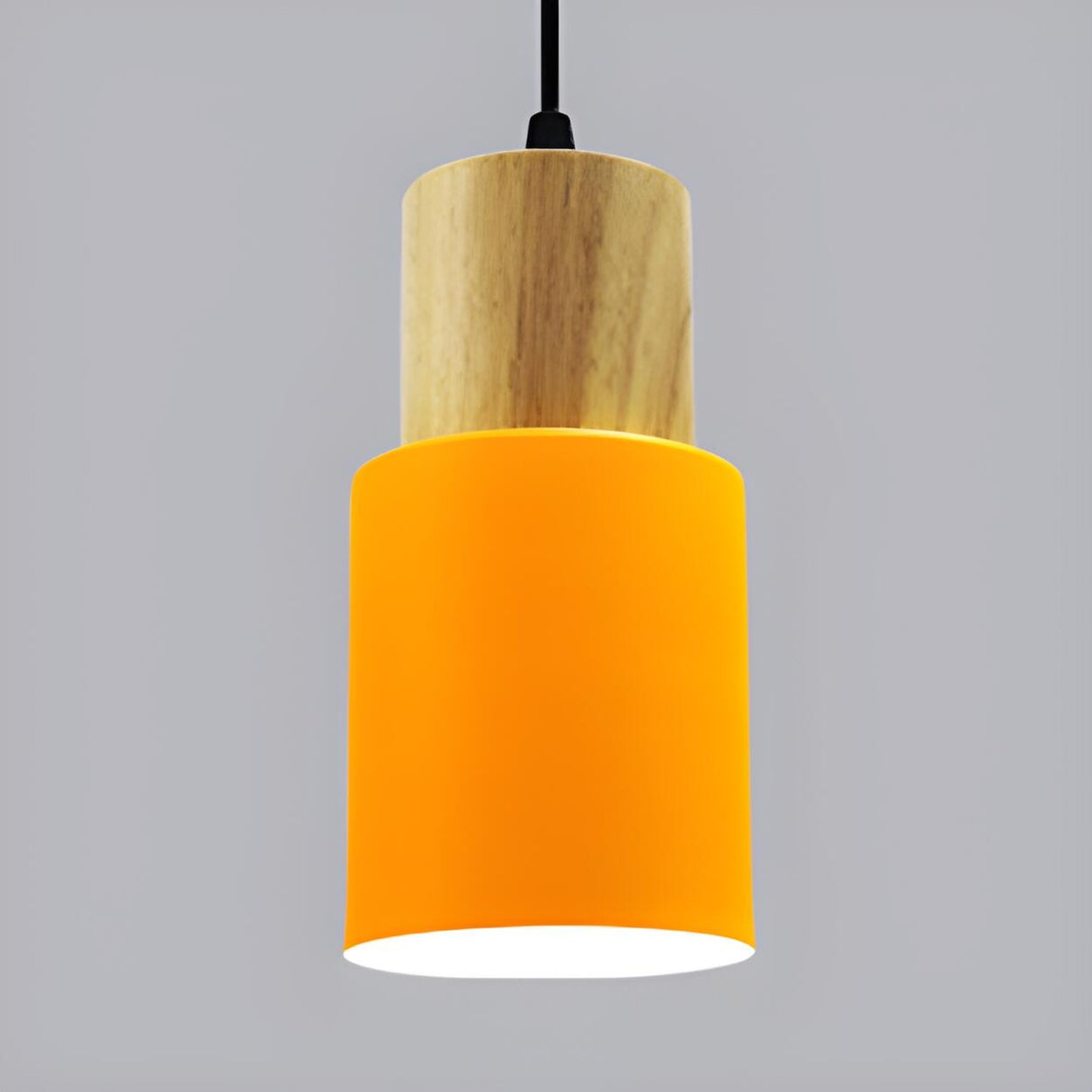 Modern Colorful Metal Wooden Cylinder Pendant LIght Image - 10